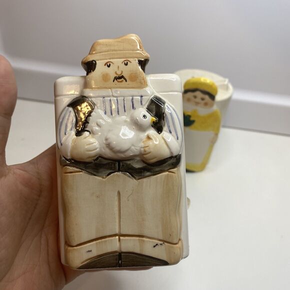 Vtg."The Tastesetter" Salt Pepper Shakers Farmer & Wife Cottagecore - Picture 2 of 11